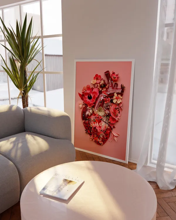 Floral Heart Romantic Anatomical Botanical Art Print