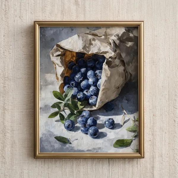 Blueberry Still Life Art Print, Rustic Farmhouse Decor