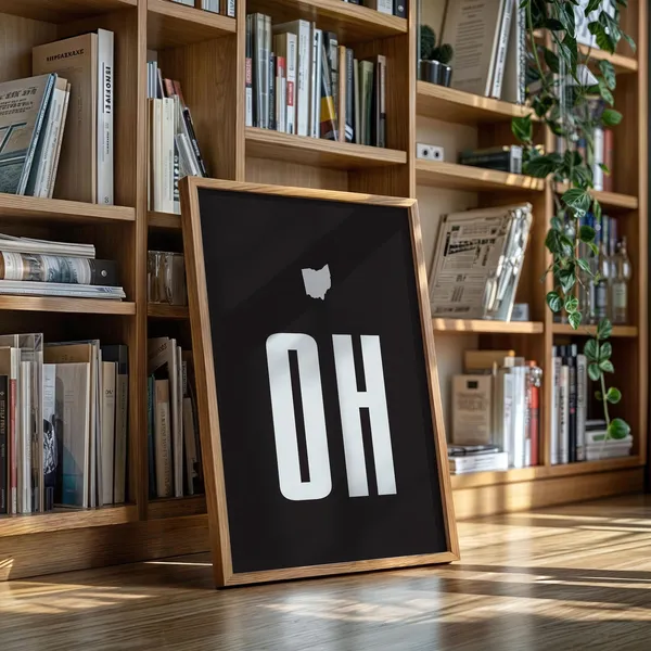Ohio State Abbreviation Minimalist Black White Art Print