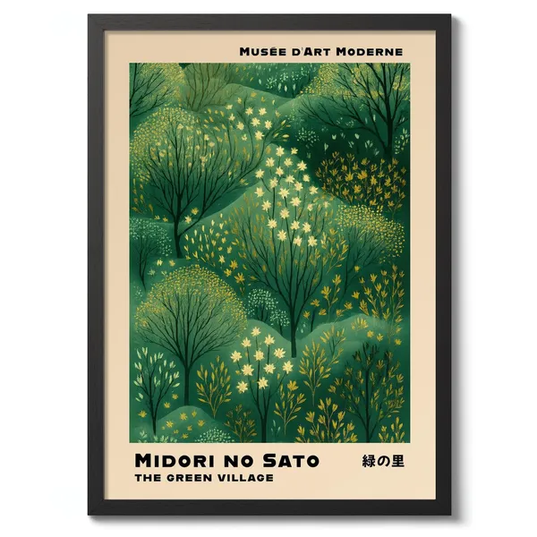 Green Village Japanese Graphic Illustration Art Print