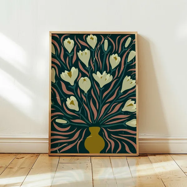70s Floral Abstract Botanical Art Print, Matisse Style