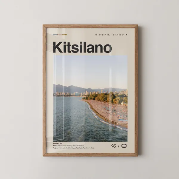 Kitsilano Map, Vancouver Canada Travel Poster