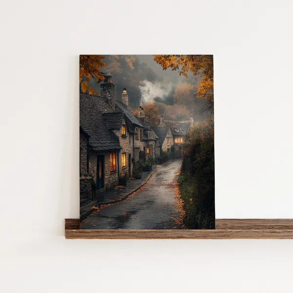 Cozy English Lane Autumn Village Street Scene Art Print