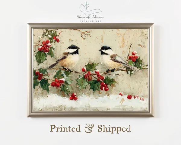 Chickadee Christmas Rustic Winter Bird Art Print
