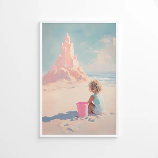 Sandcastle Beach Poster, Coastal Nursery Decor