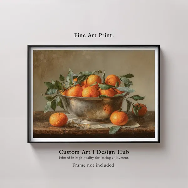Vintage Orange Still Life Art Print, Rustic Kitchen