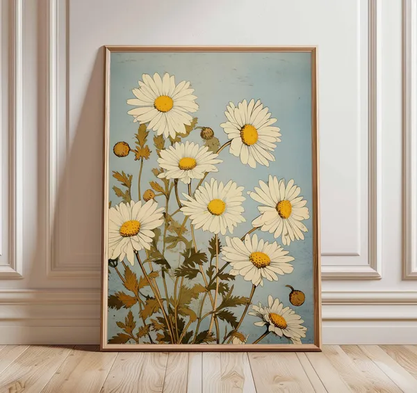 Vintage Daisy Art Print, Retro Botanical Flower
