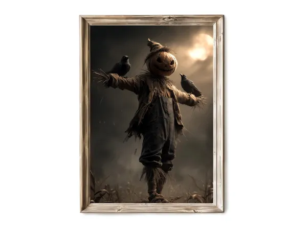Scarecrow With Pumpkin Halloween Fall Art Print
