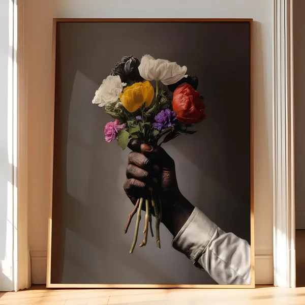 African Floral Abstract Art Print, Black Woman