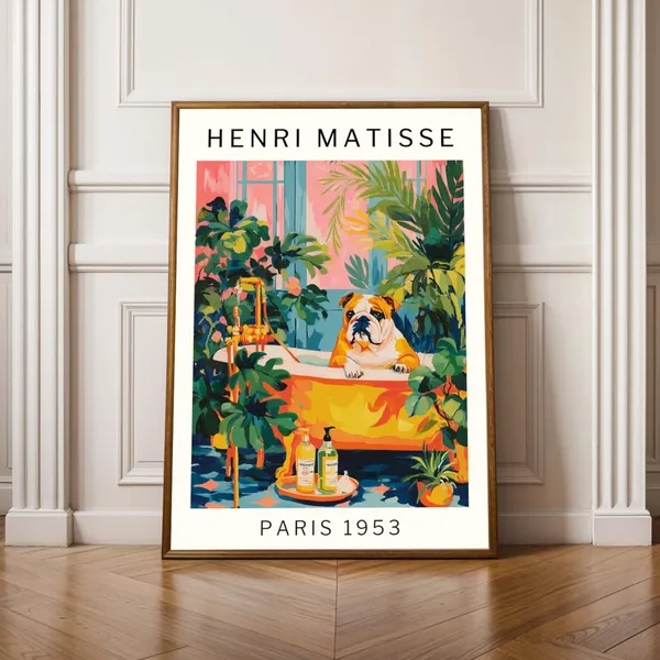 Matisse-Inspired English Bulldog Bathtub Art Print