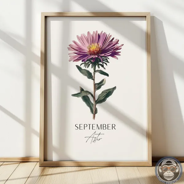 September Aster Botanical Art Print, Vintage Floral