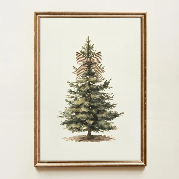 Christmas Tree Art Print, Rustic Vintage Holiday Decor