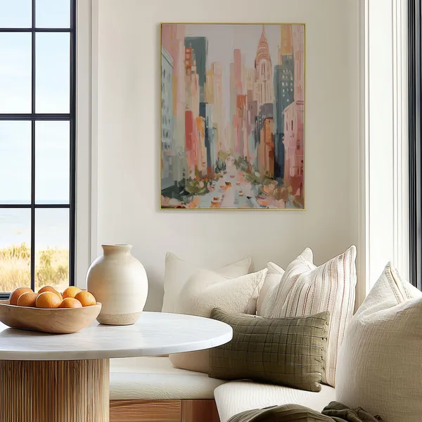 Abstract NYC Skyline Art Print, Modern Pastel Cityscape