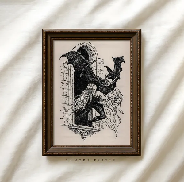 Vintage Vampire Art Print, Gothic Halloween Decor