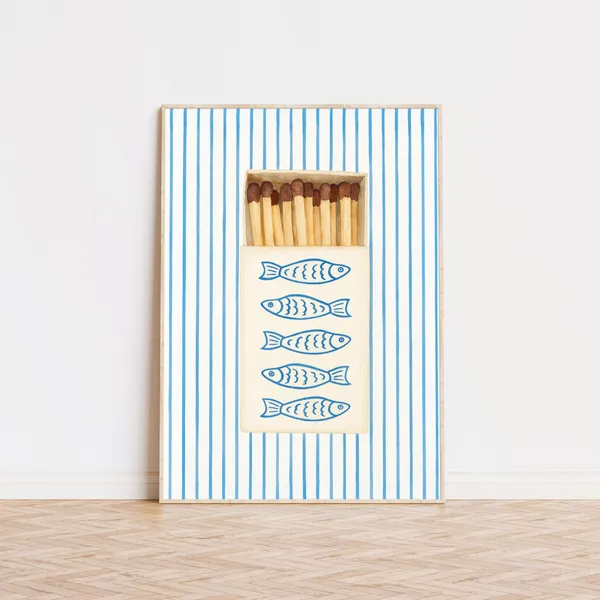 Blue Matchbox Striped Print, Coastal Trendy Decor