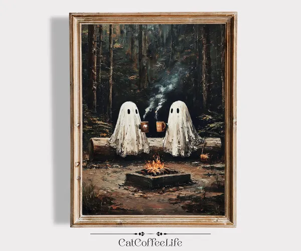 Ghosts At Campfire Halloween Forest Art Print