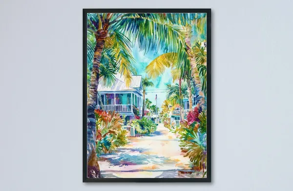 Key West Watercolor Poster, Florida Travel Art Print