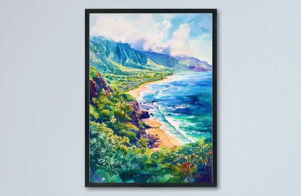 Maui Watercolor Travel Poster, Hawaii Wall Art
