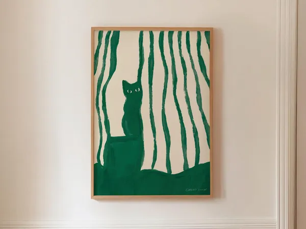 Modern Cat Art Print, Colorful Abstract Painting