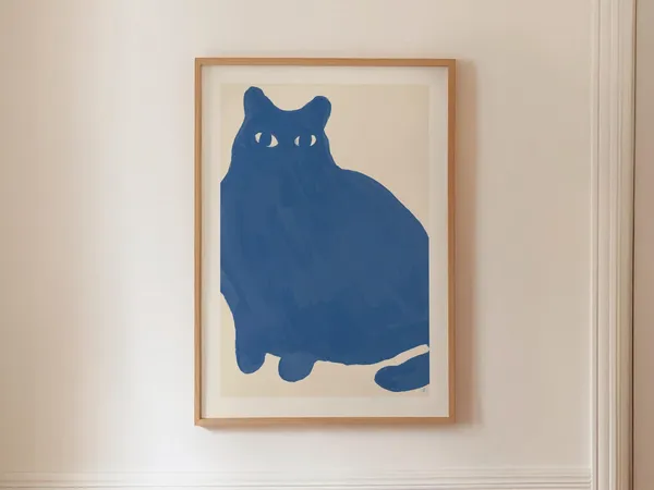 Big Blue Cat, Modern Animal Art Print