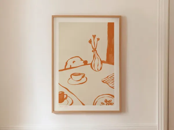 Sneaky Dog Kitchen Art Print, Whimsical Scandi Decor