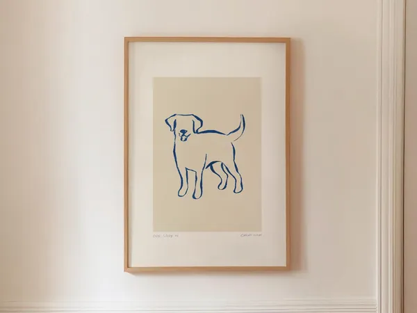 Blue Line Dog Art, Scandinavian Animal Sketch Print