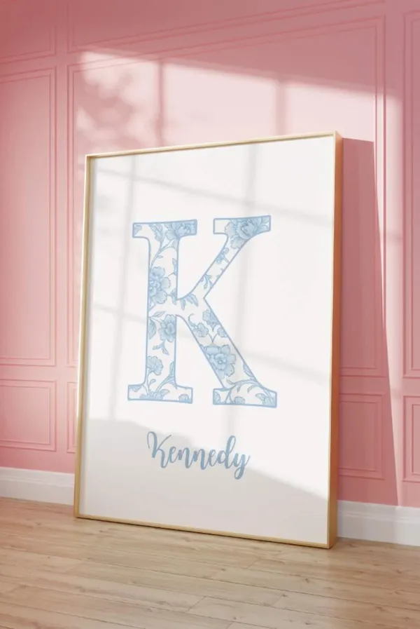Custom Initial Chinoiserie Poster, Preppy Dorm Decor