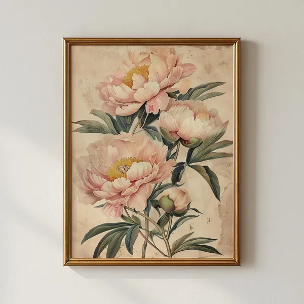 Vintage Spring Peony Botanical Art Print