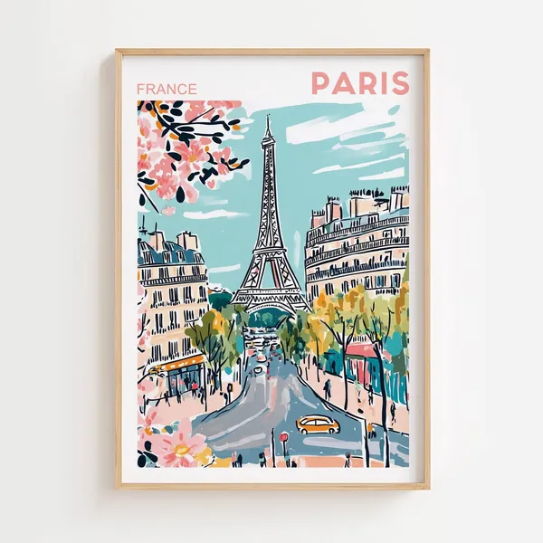 Paris Retro Travel Wall Art Print