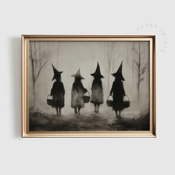 Halloween Witch Vintage Forest Scene Art Print