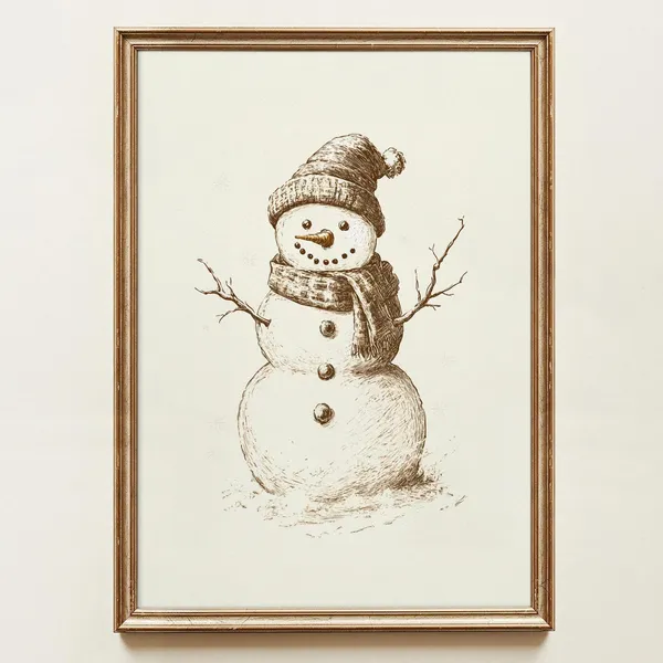 Rustic Snowman Winter Holiday Art Print