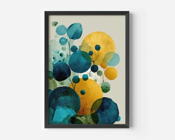 Abstract Modern Botanical Poster, Nordic Blue Yellow