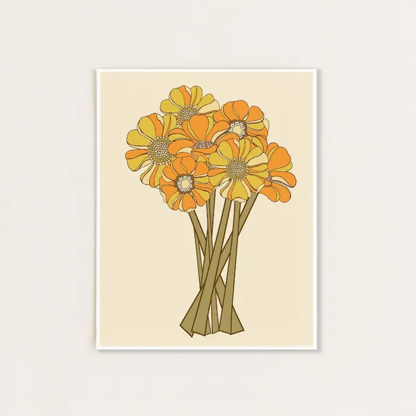 Retro Bouquet Print, 70s Floral Wall Art