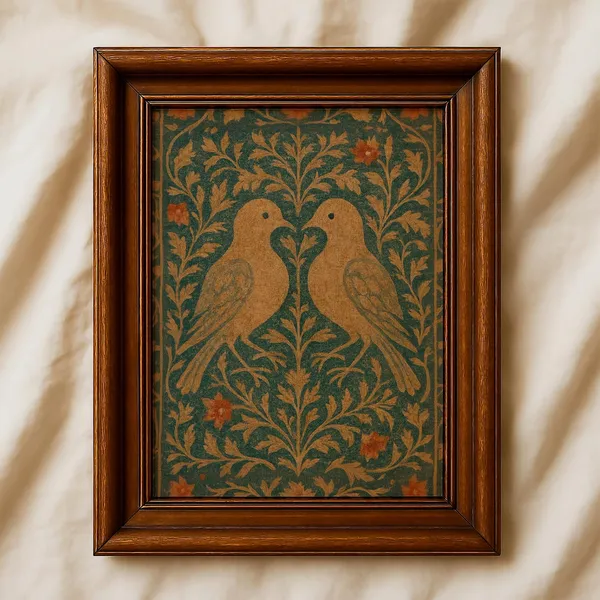 Bird Silk Textile Vintage Poster, Rustic Living Room Decor