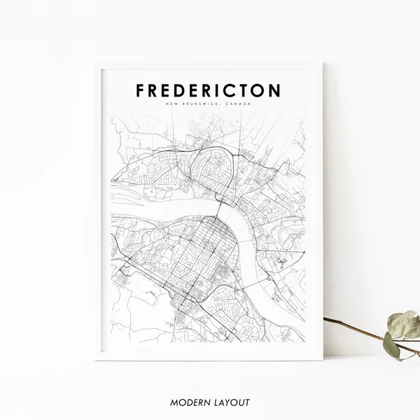 Fredericton New Brunswick Map Art Print, Canada
