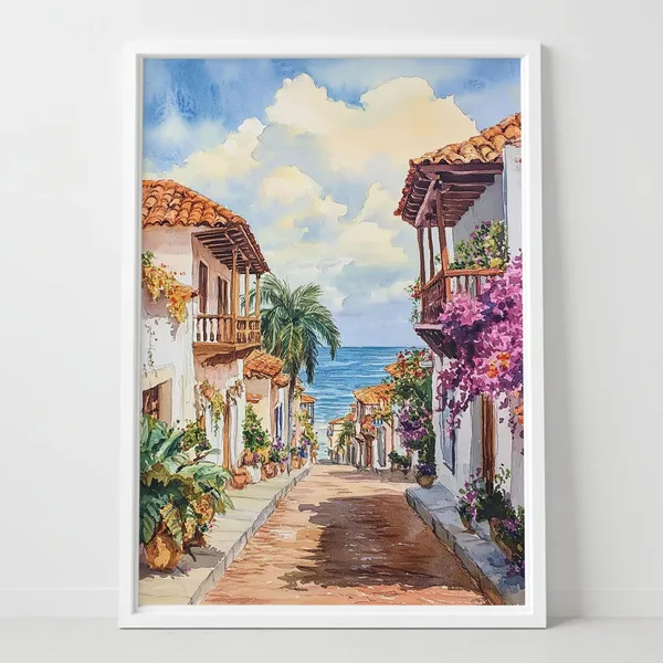 Cartagena Colombia Watercolor Art Print, Coastal South