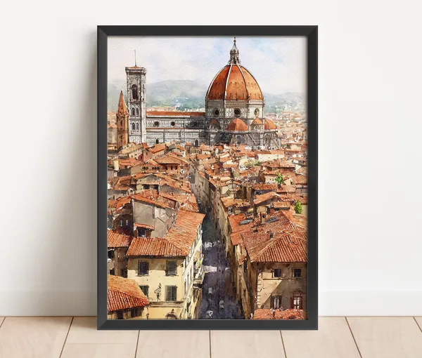 Florence Italy Watercolor Travel Poster, Skyline Decor