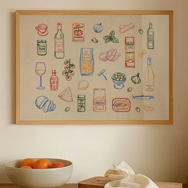 Whimsical Italian Ingredients Sketch Art Print