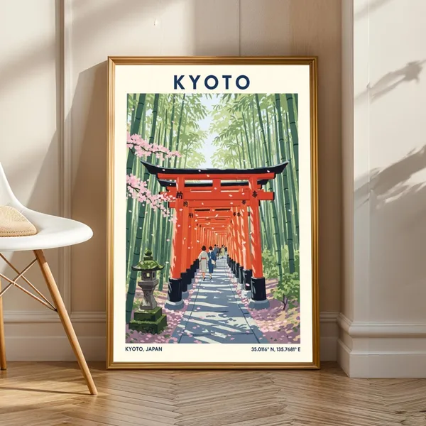 Kyoto Torii Gates Vintage Travel Poster, Japanese Decor