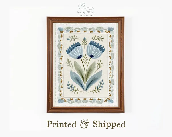 Blue Tulip Botanical Art Print, Vintage Scandinavian Folk