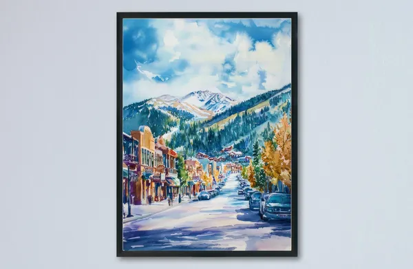 Park City Watercolor Travel Poster, Utah Wall Art
