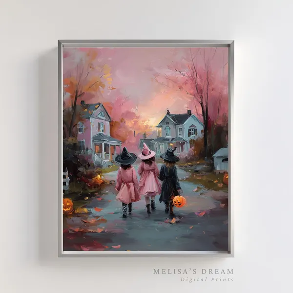 Halloween Witch Trio Vintage Spooky Art Print