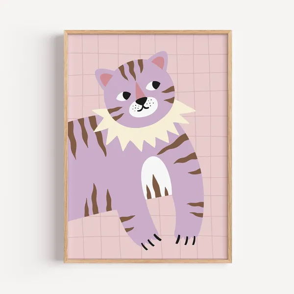 Purple Tiger Kids Room Art Print, Cute Nursery Decor