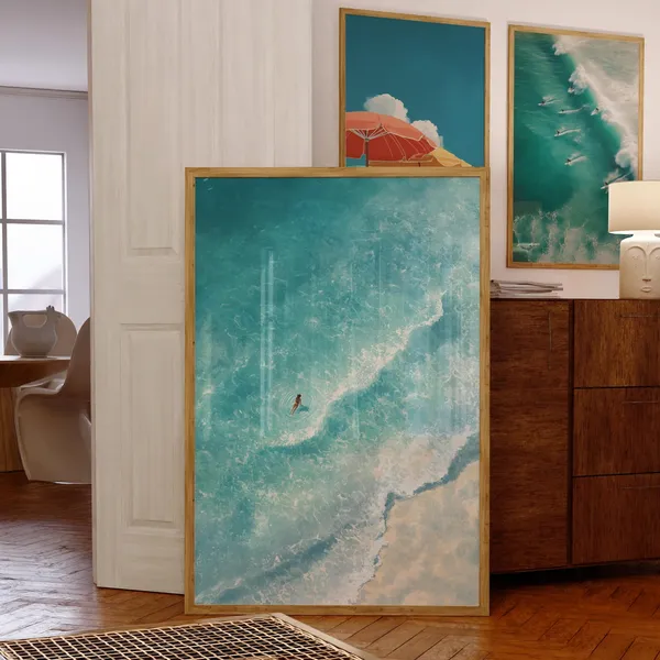 Ocean Wave Aerial Coastal Art Print, Modern Decor