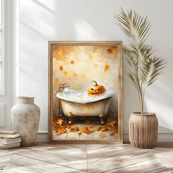 Pumpkin In Bathtub Halloween Bathroom Art Print