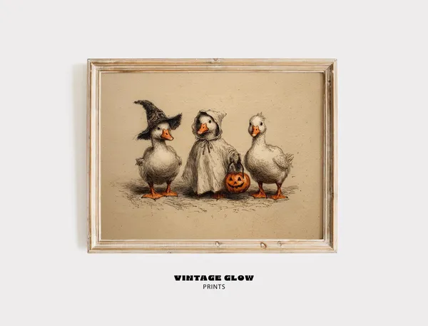 Vintage Goose Sketch Print, Spooky Halloween Art Print