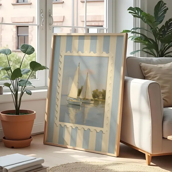 Vintage Nautical Sailboat Poster, Coastal Decor