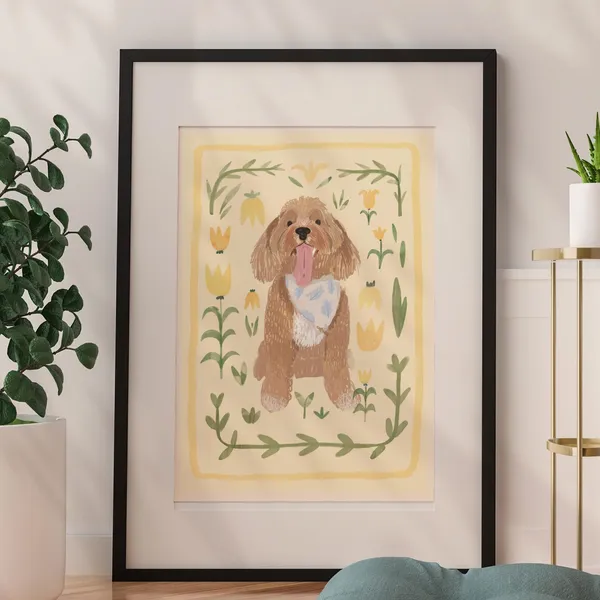 Custom Pet Portrait Watercolor Floral Memorial Art Print