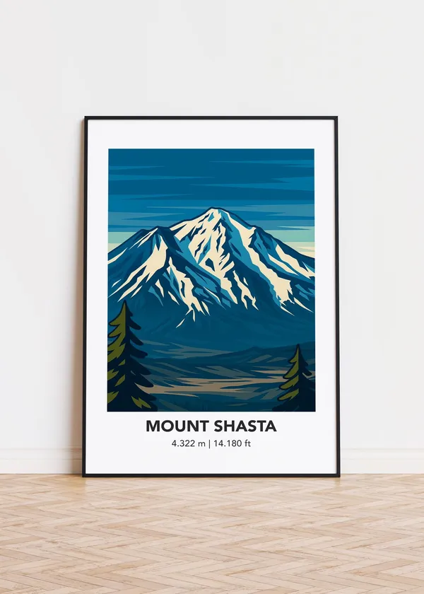 Mount Shasta Minimalist Mountain Illustration, Art Print