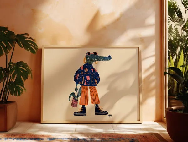 Fashion Crocodile Art Print Set, Quirky Illustration